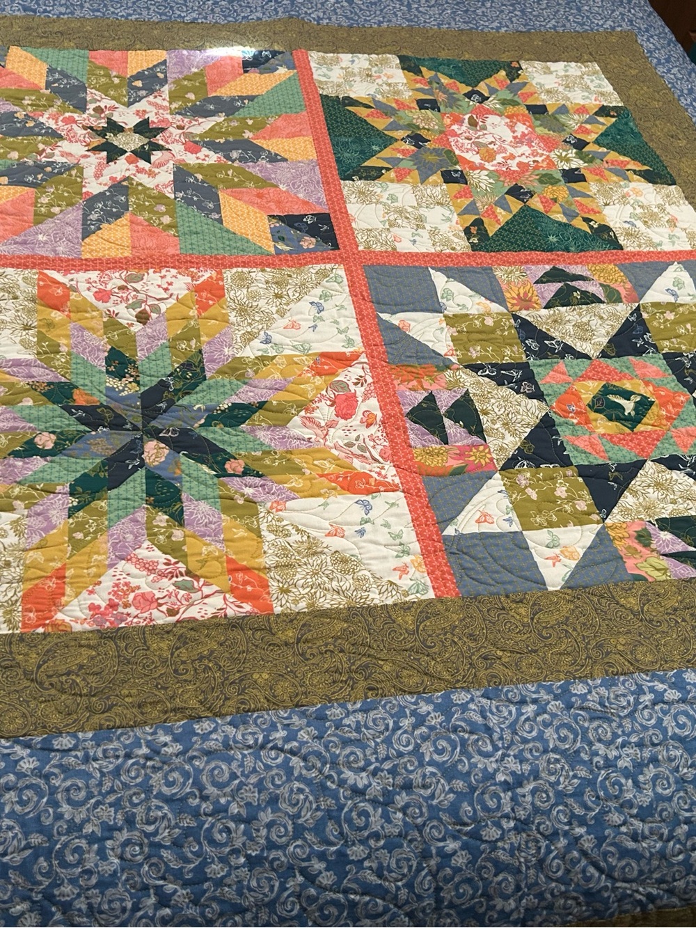 ONE OF A KIND - Handmade Multicolor Patchwork Quilt - Floral Star Pattern